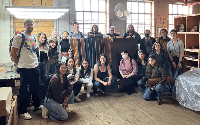 Students visited Horween Leather as part of Segal's new Chicago Design Immersion class. Photo credit: Horween Leather staff