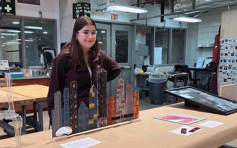 Julia Azevedo created a Chicago skyline that reflected her experience in the class. Photo credit: Pam Daniels