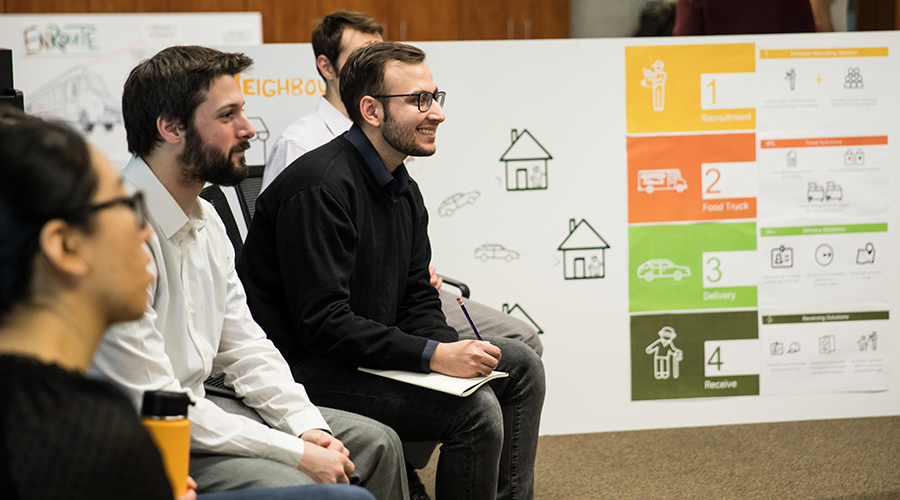 EDI students present solutions to Feeding America representatives.