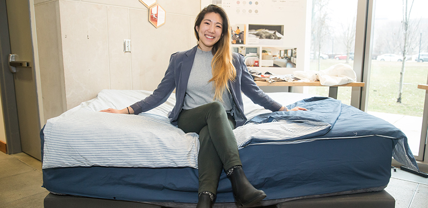 SueSan Chen with her thesis project, Kami.