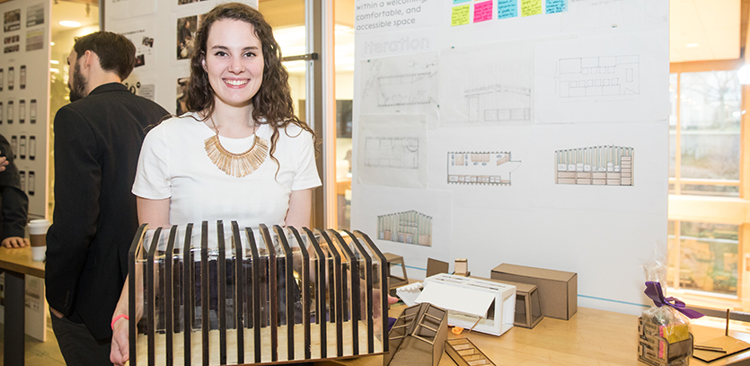 Lydia Davison with her thesis project, Makeaway.