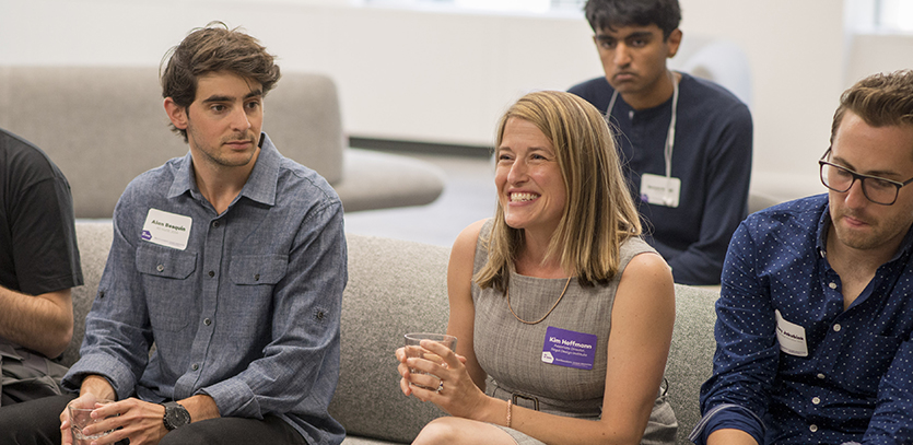 Kim Hoffman (center), associate director of Segal Design Institute, with alumni.