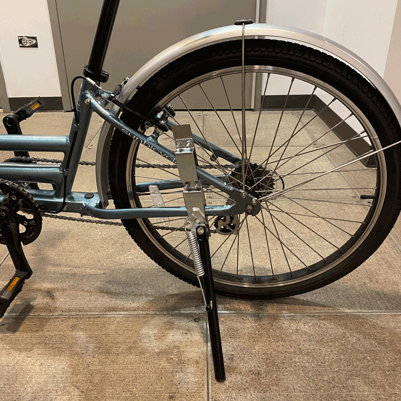 The Spring Kickstand team drew inspiration from motorcycle kickstands, which are more robust than bicycle kickstands.