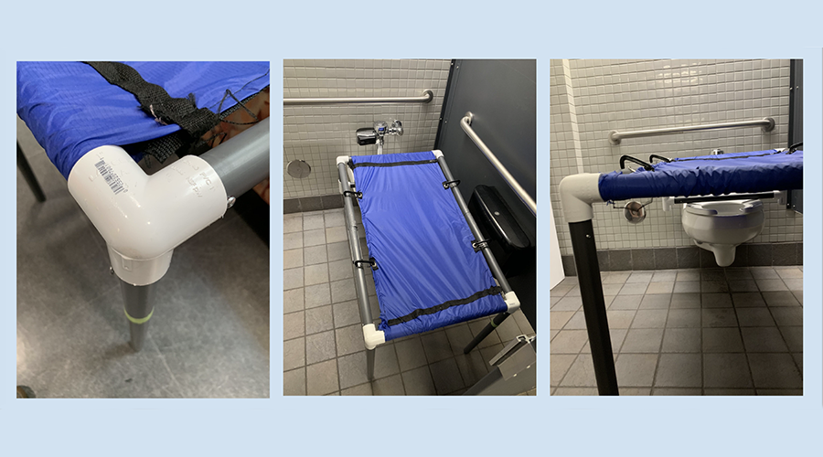 The DuraCot in an ADA-compliant restroom stall (image courtesy of the student team members).