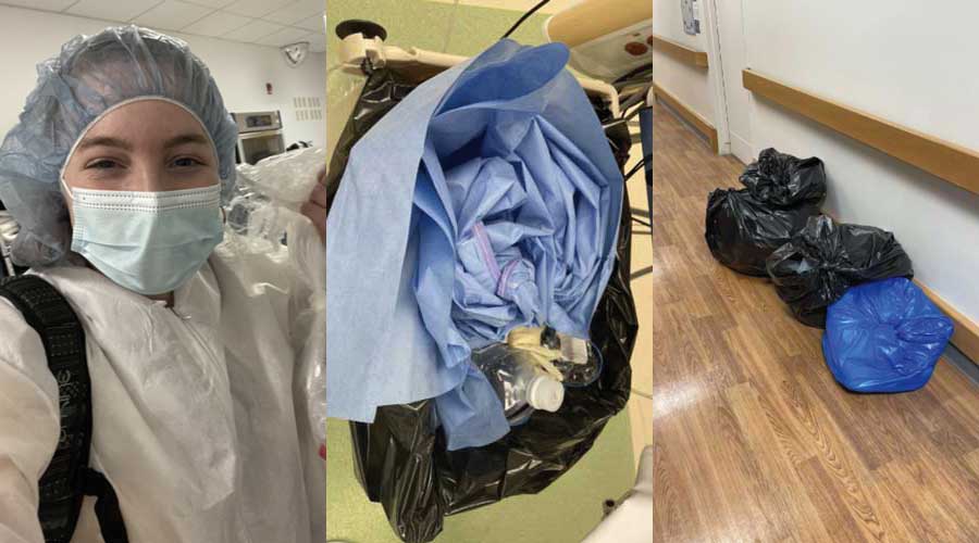 While shadowing an appendectomy, students observed that waste from the surgery filled three trash bags.