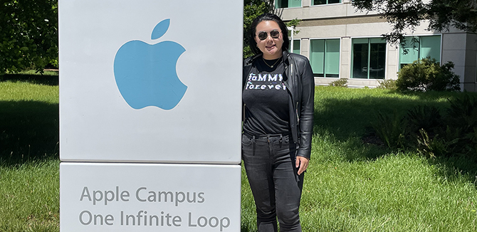 Becky Lin (MMM '25) at Apple's global headquarters in Cupertino, California